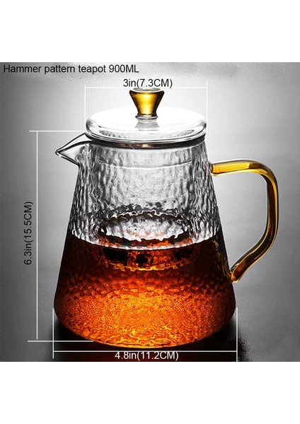 ÇAYDANLIK900ML Stili Borrey Cam Çaydanlık Filtre Çekiç Desenli Çaydanlık Çay Fincanı Gaz Sobası Su Isıtıcısı Isıya Dayanıklı Cam Çay Seti Çiçek Çayı Pot (Yurt Dışından)