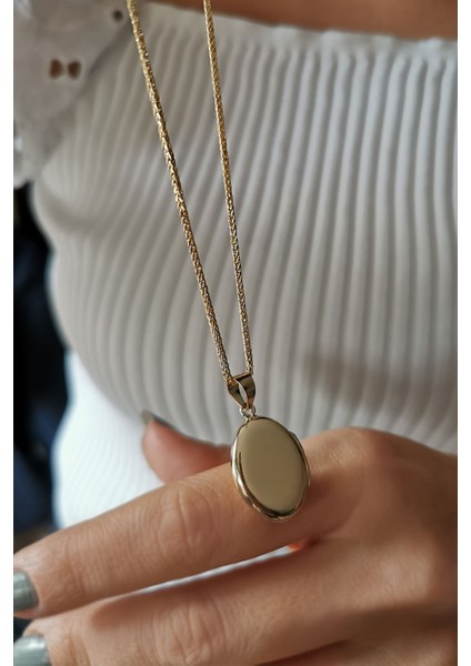 Oval Düz Model Altın Madalyon Kolye modelleri