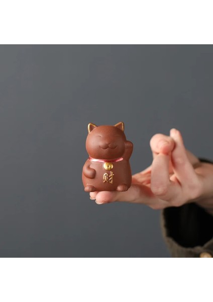 4x3.8x5.5cm'lik Bir Stil 4x3.8x5.5cm Çin Butik Mor Kil Çay Pet Maskot Şanslı Kedi Çay Heykelcik Süsler El Yapımı El Sanatları Çay Seti Dekorasyon Aksesuarları (Yurt Dışından)