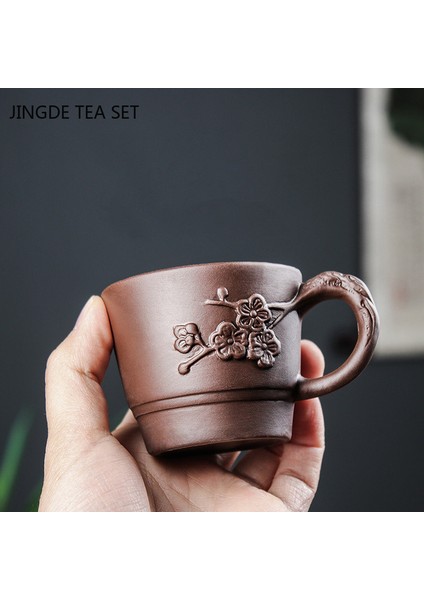 K1 Stili Retro Mor Kil Ejderha Desen Çay Kase Zhu Çamur Çay Fincanı El Yapımı Kabartma Ejderha ve Phoenix Çay Bardağı Taşınabilir Ana Fincan Çay Seti (Yurt Dışından)