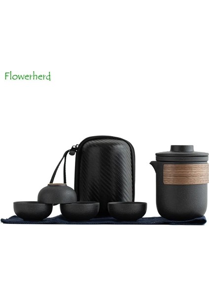 D Stili Seramik Porselen Kung Fu Çay Seti Teaware Çaydanlık ve Bardak Seti Seyahat Çay Seti Taşınabilir Bir Pot ve Dört Bardak (Yurt Dışından)