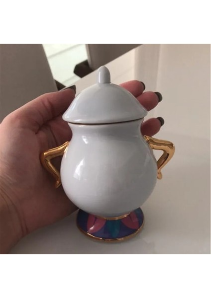 Şekerlik Tarzı Karikatür Güzel ve Canavar Çaydanlık Kupa Mrs Potts Chip Cogsworth Çaydanlık Fincan Seti Porselen Hediye 18K Altın Kaplama Boyalı Emaye (Yurt Dışından)