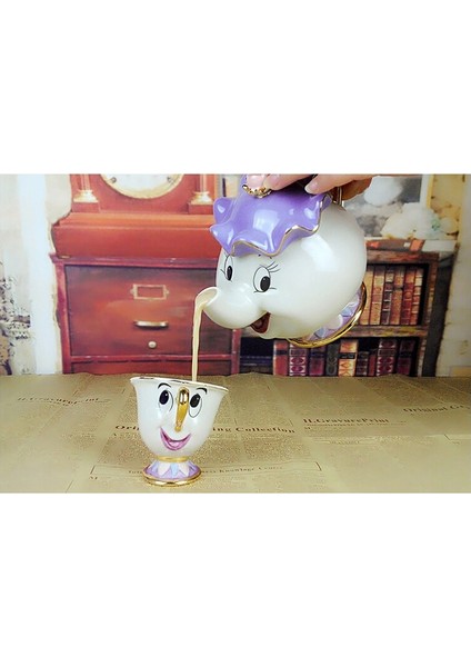 Şekerlik Tarzı Karikatür Güzel ve Canavar Çaydanlık Kupa Mrs Potts Chip Cogsworth Çaydanlık Fincan Seti Porselen Hediye 18K Altın Kaplama Boyalı Emaye (Yurt Dışından) fiyatları
