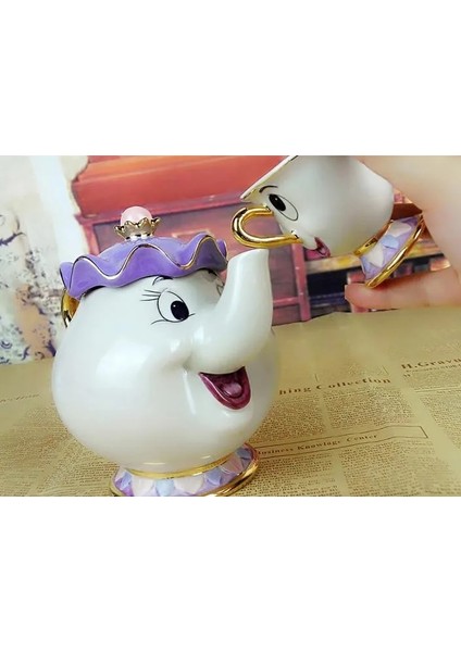 Şekerlik Tarzı Karikatür Güzel ve Canavar Çaydanlık Kupa Mrs Potts Chip Cogsworth Çaydanlık Fincan Seti Porselen Hediye 18K Altın Kaplama Boyalı Emaye (Yurt Dışından) fırsatları