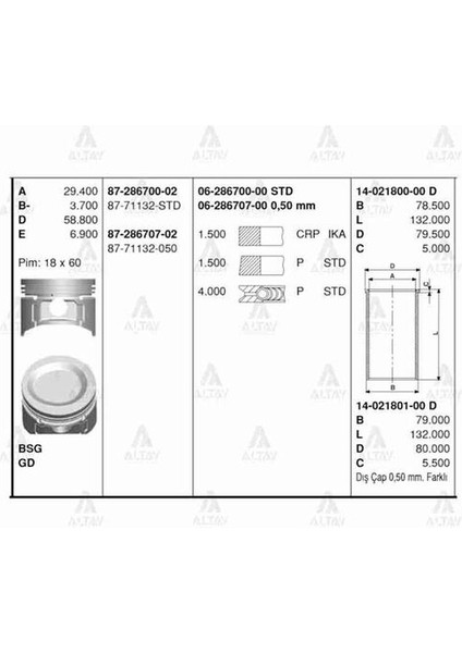 14-021801-00 Gomlek 050 Accent Excel 1.5 Benzinli 76MM 14021801,00F