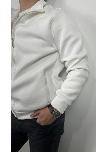 Slim Fit 3 Iplik Şardonlu Fermuarlı Cepli Dik Yaka Polar Erkek Hırka fiyatları