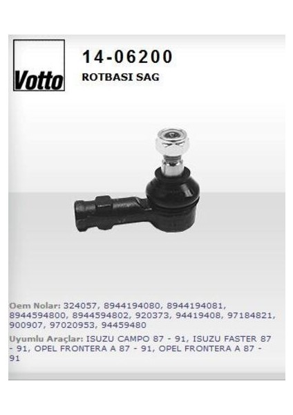 14-06200 Rot Başı Frontera A-Isuzu Trooper-Faster-Campo 920373