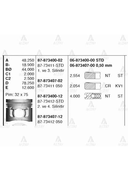 87-73412-050 Motor Piston Segman 050 L200 Cr 2.5 Dıd Motor 2-4 Sıralı Piston 2006-2009 91.60MM 1110A596
