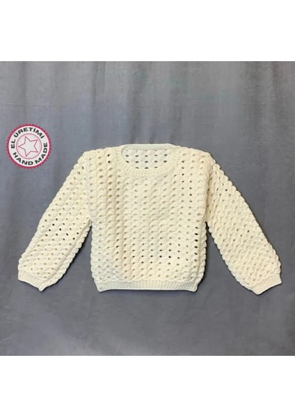 El Örgüsü Beyaz Kadın Kazak - 34/36