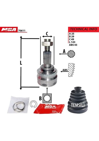 70611 Aks Kafa Diş Abs'li Suzuki Swift 04-11 1.3-1.3 Ddıs-1.5 4WD 25X29X49XABS-42 4410162J90