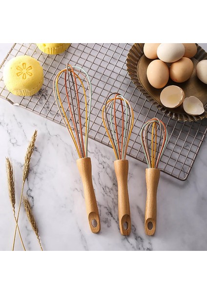 10 Inç Tarzı Silikon Çırpma Manuel Ahşap Saplı Yumurta Çırpıcı Hamur Blender El Karıştırma Çubuğu Mutfak Pişirme Aracı (Yurt Dışından)