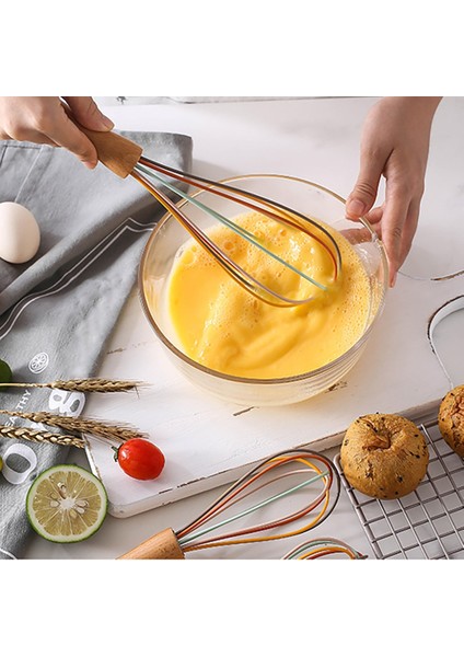 10 Inç Tarzı Silikon Çırpma Manuel Ahşap Saplı Yumurta Çırpıcı Hamur Blender El Karıştırma Çubuğu Mutfak Pişirme Aracı (Yurt Dışından)