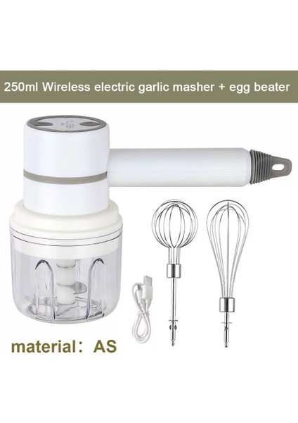 250ML Beyaz Stil USB Kablosuz Elektrikli Sarımsak Doğrayıcı Ezici Çırpma Çırpma Yumurta Çırpıcı 2 Karıştırma Çubuğu ile 3 Hız Kontrolü Mutfak El Mikseri (Yurt Dışından)
