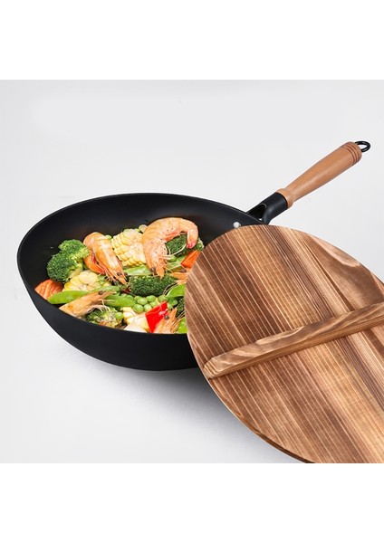 32CM Tarzı Ahşap Tencere Kapağı Kapağı Haşlanma Önleyici Wok Kapak Hipotenüs Demir Woodkid Demir Tava Kapağı El Yapımı Mutfak Eşyası (Yurt Dışından)