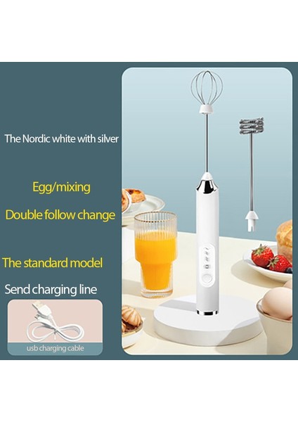 Beyaz A-2 Kafa Stili El Elektrikli Süt Köpürtücü Yumurta Çırpıcı Frother Foamer USB Şarjlı Kek Aracı Kahve Latte Mutfak Mikseri Çok Işlevli (Yurt Dışından)