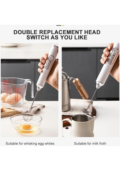 Beyaz A-2 Kafa Stili El Elektrikli Süt Köpürtücü Yumurta Çırpıcı Frother Foamer USB Şarjlı Kek Aracı Kahve Latte Mutfak Mikseri Çok Işlevli (Yurt Dışından)