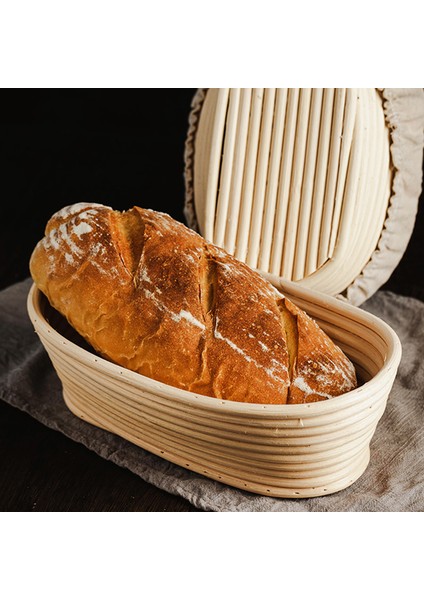 21X15X8CM Tarzı Rattan Ekmek Mayalama Sepeti Doğal Oval Rattan Hasır Hamur Fermantasyonu Ekşi Maya Banneton Ekmek Sepeti Bez Çanta ile (Yurt Dışından)