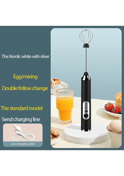 Siyah Bir Stil El Elektrikli Süt Köpürtücü Yumurta Çırpıcı Frother Foamer USB Şarjlı Kek Aracı Kahve Latte Mutfak Mikseri Çok Işlevli (Yurt Dışından)