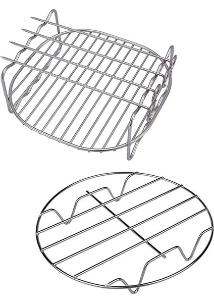 Hava Fritöz Rafı 8 Inç Kare Çift Katmanlı 4 Şiş Çok Amaçlı Paslanmaz Çelik Raf Metal Tutucu Fit (Yurt Dışından)