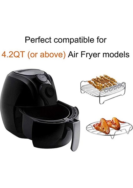 Hava Fritöz Rafı 8 Inç Kare Çift Katmanlı 4 Şiş Çok Amaçlı Paslanmaz Çelik Raf Metal Tutucu Fit (Yurt Dışından) modelleri