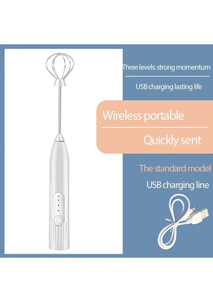 Beyaz B Stili El Elektrikli Süt Köpürtücü Yumurta Çırpıcı Frother Foamer USB Şarjlı Kek Aracı Kahve Latte Mutfak Mikseri Çok Işlevli (Yurt Dışından)