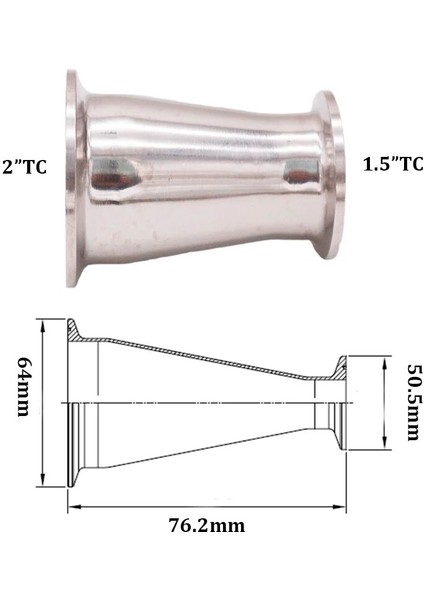 Üçlü Kelepçe Konsantrik Redüktör 2 "x 1.5" Sıhhi 304 Paslanmaz Çelik Uydurma Homebrew Bira Donanımı (Yurt Dışından)