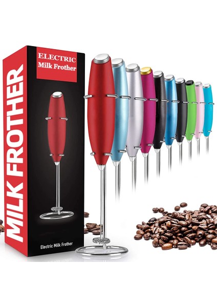 Kırmızı Stil Elektrikli Süt Köpürtücü 1 Adet Kahve Blender Süt Köpürtücü Tutucu ile El Taşınabilir Köpük Makinesi Çırpma Mikser Köpürtücü Mutfak Aracı (Yurt Dışından)