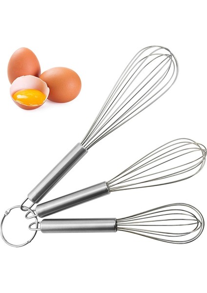 Paslanmaz Çelik Tarzı Silikon Çırpma Seti 3'lü Paket 8"+10"+12", Mutfak Pişirme Köpürtücü Wisk Içecek Çırpma El Yumurta Çırpma Karıştırıcı Karıştırma Karıştırma Çırpma (Yurt Dışından)