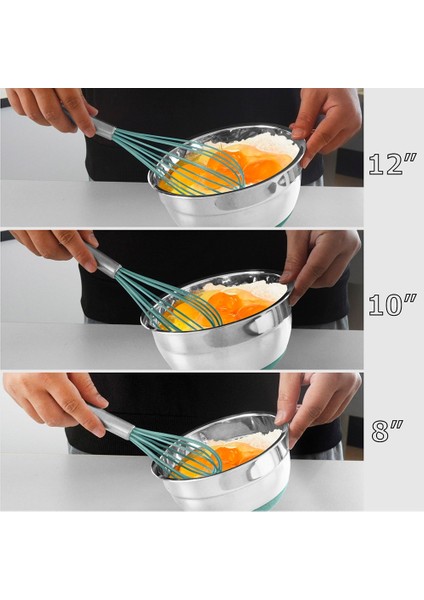 Paslanmaz Çelik Tarzı Silikon Çırpma Seti 3'lü Paket 8"+10"+12", Mutfak Pişirme Köpürtücü Wisk Içecek Çırpma El Yumurta Çırpma Karıştırıcı Karıştırma Karıştırma Çırpma (Yurt Dışından)