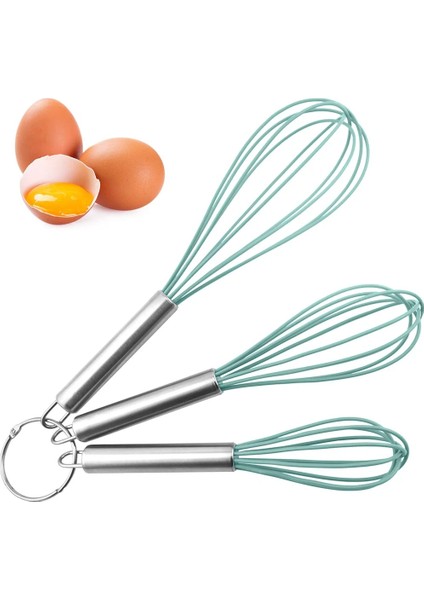Paslanmaz Çelik Tarzı Silikon Çırpma Seti 3'lü Paket 8"+10"+12", Mutfak Pişirme Köpürtücü Wisk Içecek Çırpma El Yumurta Çırpma Karıştırıcı Karıştırma Karıştırma Çırpma (Yurt Dışından)