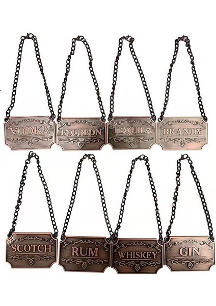 Bronz Tarzı Yüksek 8 Takım Likör Dekantör Etiketleri Mutfak Bar Tedarikçileri Için Aynı Renk Zincirli Bronz Likör Etiketleri (Yurt Dışından)