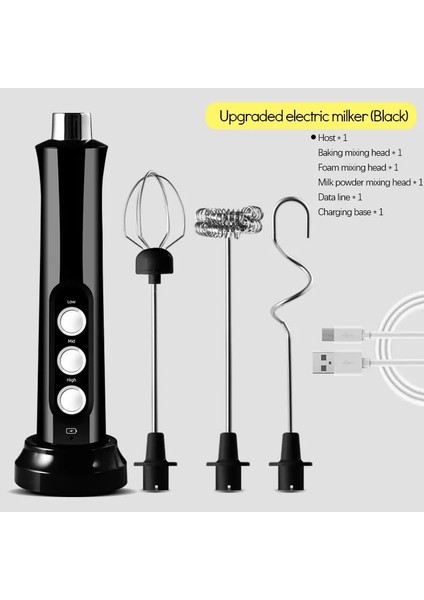Siyah Stil 3 Hız Mutfak Süt Köpürtücü Yumurta Çırpma Elektrikli Blender Meyve Sebze Suyu Gıda Karıştırıcı USB Şarj Edilebilir Taşınabilir El Karıştırıcıları (Yurt Dışından)