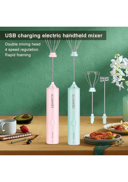Yeşil Stil Elektrikli Mikser USB Şarj Edilebilir Süt Köpürtücü Elektrikli El Blender Yumurta Çırpıcı Dock Paslanmaz Kabarcık Makinesi Kahve Için Çırpma (Yurt Dışından)