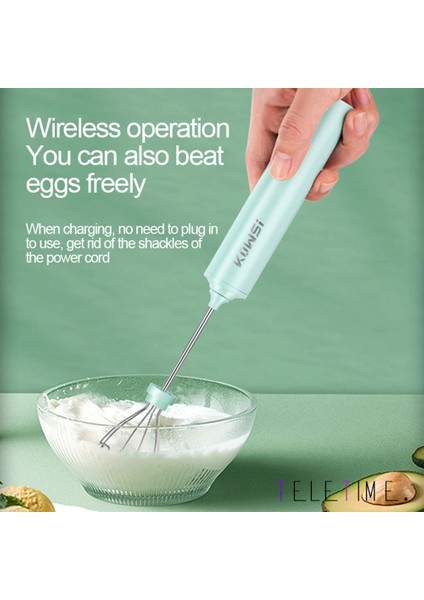 Yeşil Stil Elektrikli Mikser USB Şarj Edilebilir Süt Köpürtücü Elektrikli El Blender Yumurta Çırpıcı Dock Paslanmaz Kabarcık Makinesi Kahve Için Çırpma (Yurt Dışından)