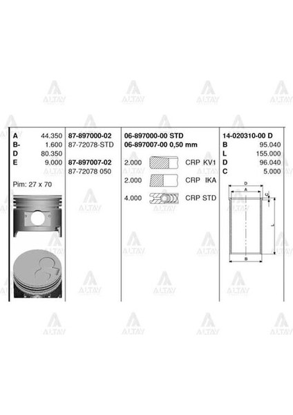 06-897007-00 Segman Jp 2l 2lt Hilux-Hiace 92.50MM 89 689700700