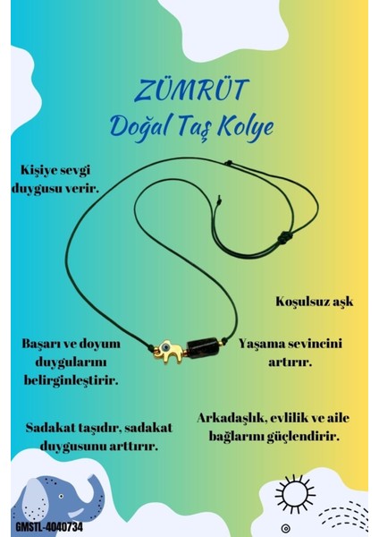 Sertifikalı Zümrüt Doğal Taş Kolye Fil Obje Detaylı Makrome Kilit Sistemi El Işçiliği