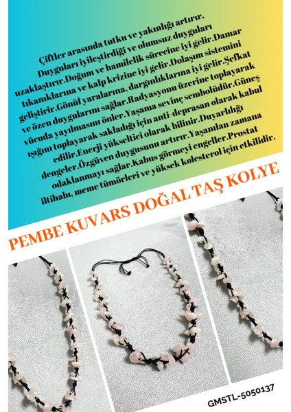 Sertifikalı Pembe Kuvars Doğal Taş Tasarım Kolye indirimleri