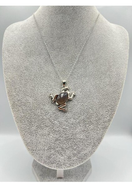 Sertifikalı Kalsedon Doğal Taş Kolye Kurbağa Detaylı Sürpriz Hediyeli