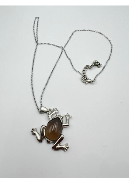 Sertifikalı Kalsedon Doğal Taş Kolye Kurbağa Detaylı Sürpriz Hediyeli modelleri