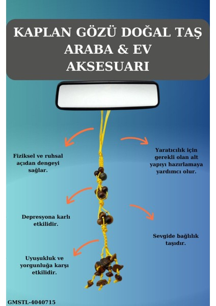 Sertifikalı Doğal Taş Kaplan Gözü Sallanan Dikiz Ayna Süsü Yeni Trend Araç Ayna Süsü El Yapımı