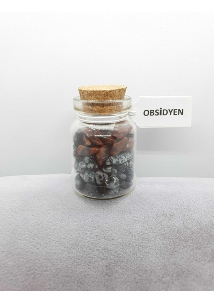 Sertifikalı Tüp Şişelerde Kırık Doğal Taşlar Obsidyen Taşı Delikli 5X3CM Büyük Boy