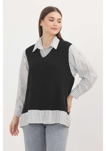 5395 Gömlek Detay Kazak Siyah-Beyaz modelleri