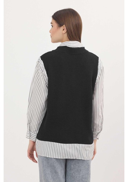 5395 Gömlek Detay Kazak Siyah-Beyaz indirimleri