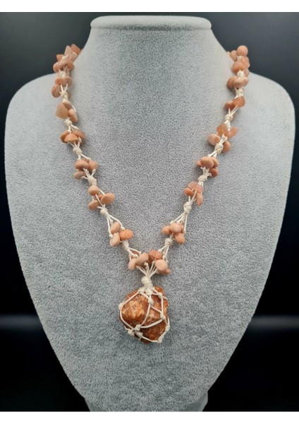 Sertifikalı Aytaşı & Güneş Taşı Doğal Taş Özel Tasarım El Yapımı Kolye