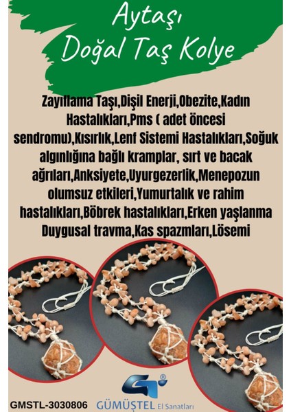 Sertifikalı Aytaşı & Güneş Taşı Doğal Taş Özel Tasarım El Yapımı Kolye fiyatları