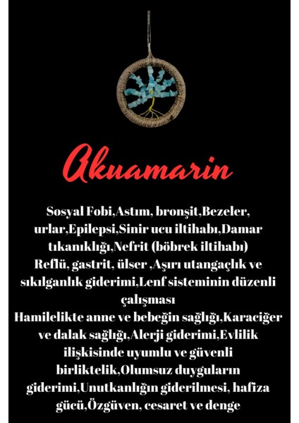 Sertifikalı Akuamarin Doğal Taş El Yapımı Duvar Süsü & Araba Süsü & Kapı Süsü