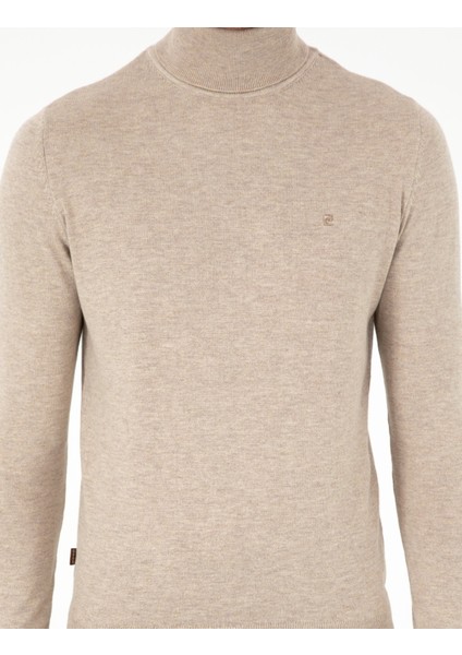 Erkek Kum Melanj Slim Fit Balıkçı Yaka Basic Triko Kazak 50296602-VR123