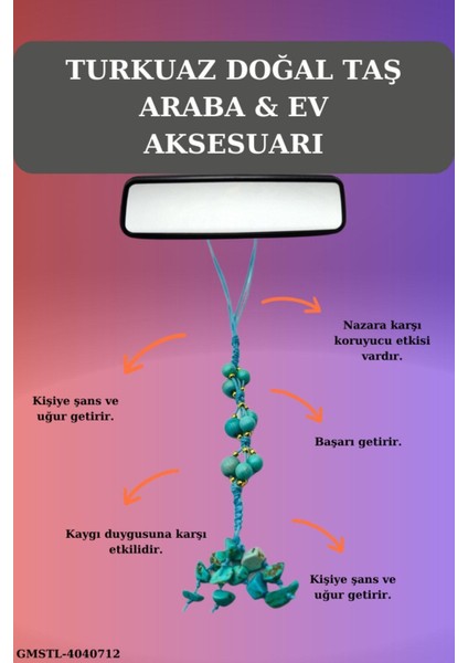 Sertifikalı Doğal Taş Turkuaz Sallanan Dikiz Ayna Süsü Yeni Trend Araç Ayna Süsü El Yapımı