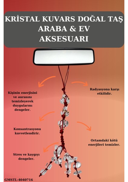 Sertifikalı Doğal Taş Kristal Kuvars Sallanan Dikiz Ayna Süsü Yeni Trend Araç Ayna Süsü El Yapımı