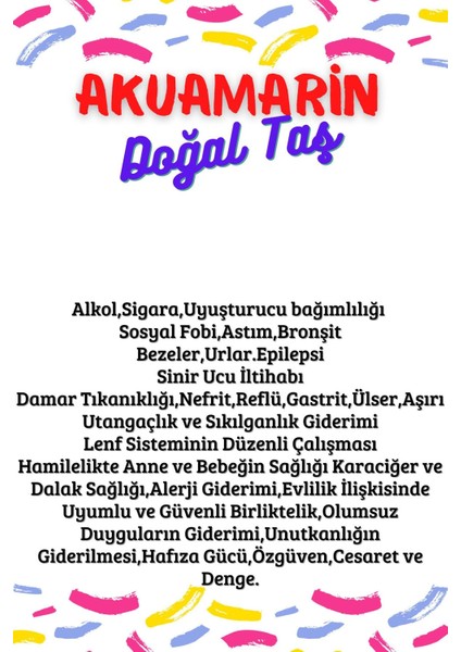 Sertifikalı Tüp Şişelerde Kırık Doğal Taşlar (Akuamarin Taşı Delikli) 5X3CM Büyük Boy